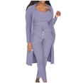 thumbnail image 1 of Ashirexll Outfits for Women, Womens Winter Sets, Fashion Casual Solid Long Sleeve Camisole Round Neck Top and Long Pants Three Piece Set, 1 of 5