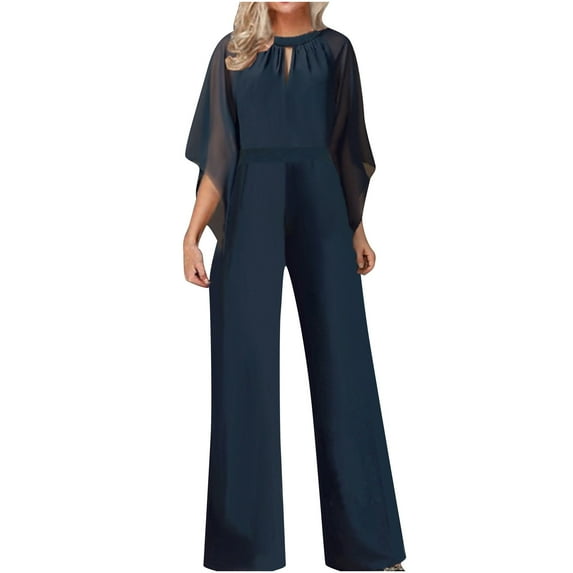 Ashirexll Overalls for Women, Loose Jumpsuits for Women, Jumpsuit Pajamas Casual Round Neck Comfortable Long Pants Navy L