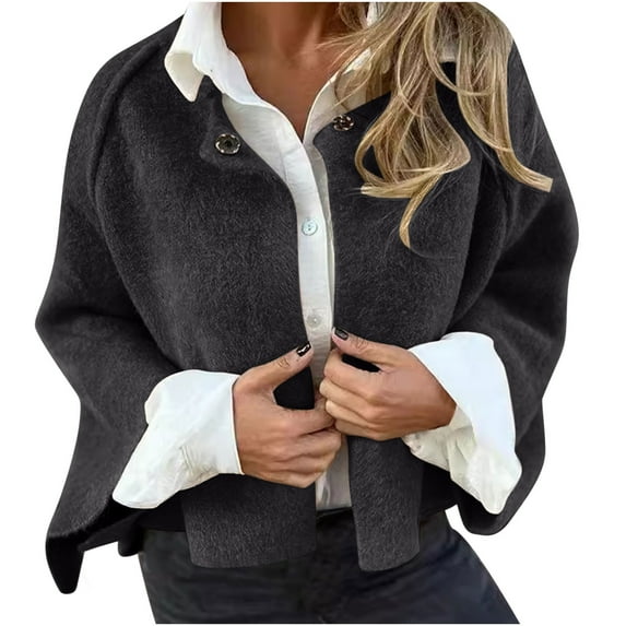 Ashirexll Oversized Cardigans for Women, Womens Winter Coats, Women's Solid Color Mid-Length Turndown Collar Cardigan Jacket