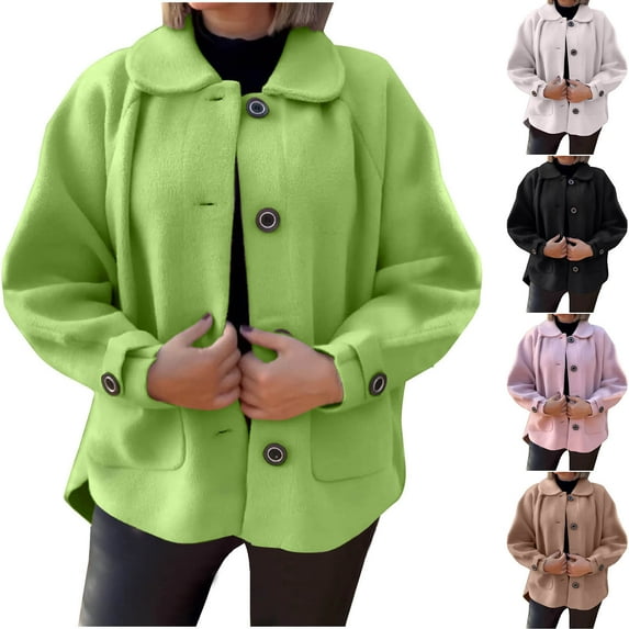 Ashirexll Oversized Cardigans for Women, Womens Winter Coats, Women's Solid Color Wool Jacket Turndown Collar Button Up Pocket Cardigan
