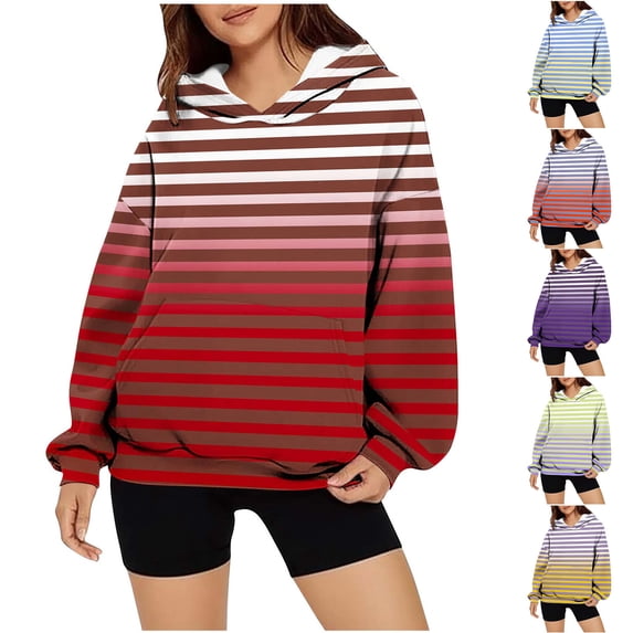 Ashirexll Oversized Hoodies for Women, Womens Hoodies, Fashion Matching Color Striped Hoodies Casual Ladies Long Sleeve Hooded Sweatshirts