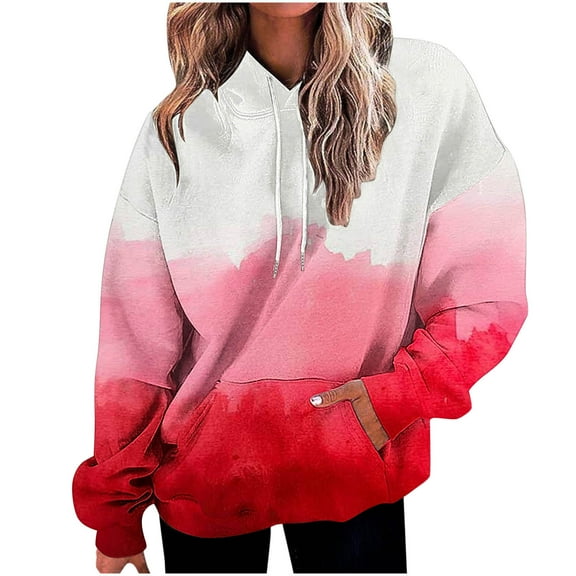 Ashirexll Oversized Hoodies for Women, Womens Hoodies, Ladies Round Neck Long Sleeve Hooded Sweatshirts Fashion Gradient Color Pocket Hoodies