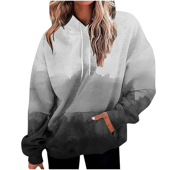 Ashirexll Oversized Hoodies for Women, Womens Hoodies, Ladies Round Neck Long Sleeve Hooded Sweatshirts Fashion Gradient Color Pocket Hoodies
