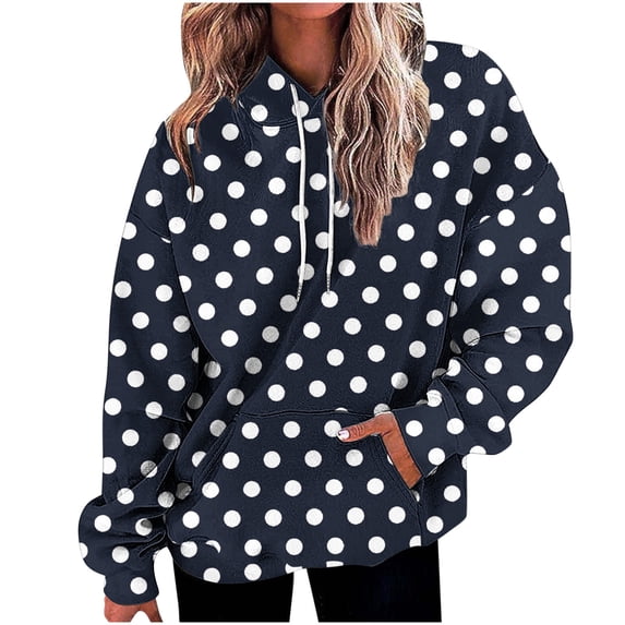 Ashirexll Oversized Hoodies for Women, Womens Hoodies, Ladies Round Neck Long Sleeve Hooded Sweatshirts Fashion Polka Dots Pocket Hoodies