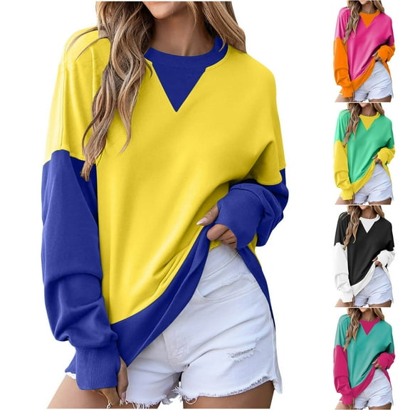 Ashirexll Oversized Sweatshirt for Women, Fall Sweatshirts for Women, Ladies' Casual Loose Matching Color Fashion Round Neck Long Sleeve Loose Sweatshirts