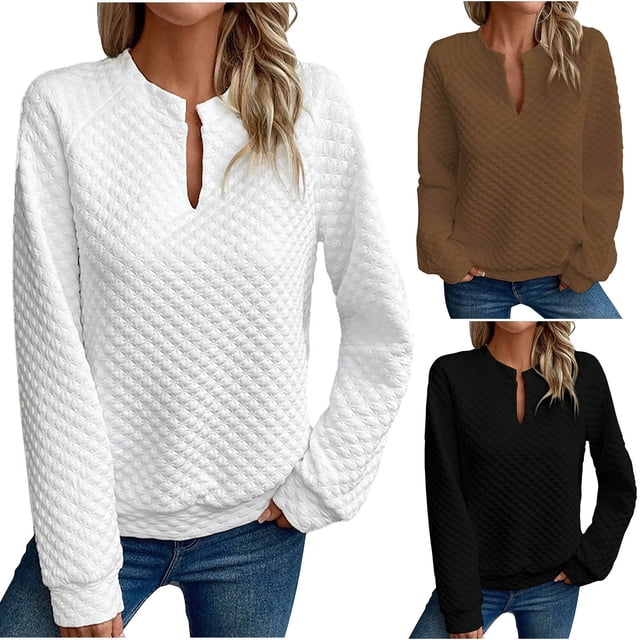 Ashirexll Oversized Sweatshirt for Women, Fall Sweatshirts for Women, Ladies' Solid Color V-neck Long Sleeve Casual Sweatshirts