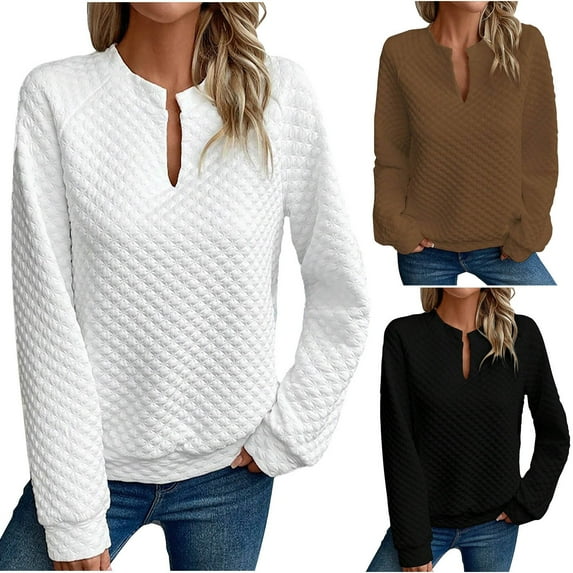 Ashirexll Oversized Sweatshirt for Women, Fall Sweatshirts for Women, Ladies' Solid Color V-neck Long Sleeve Casual Sweatshirts