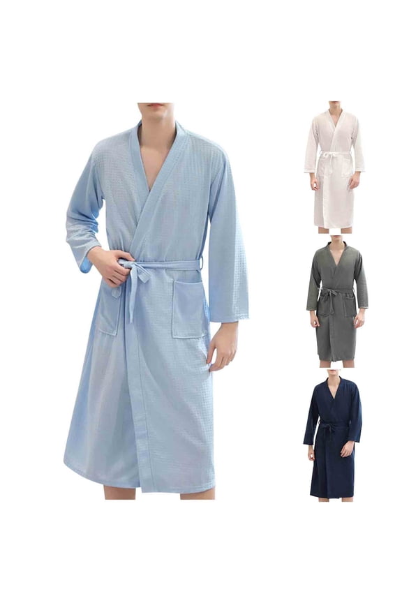 Pajamas for Men, Mens Robe, Solid Color Home Yukata Style Nightgown Robe with and Pocket for Loungewear Wear