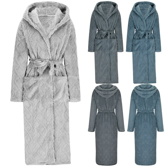 Ashirexll Pajamas for Men, Mens Robe, Warm Soft Plush Solid Color Long Robe with Belt and Pocket for Bath and Loungewear Nightgown