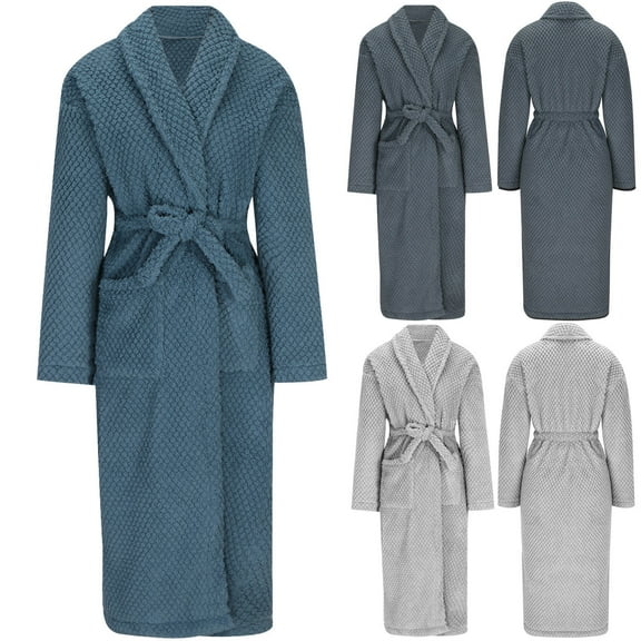 Ashirexll Pajamas for Men, Mens Robe, Warm Soft Plush Solid Color Long Robe with Belt and Pocket for Bath and Loungewear Nightgown