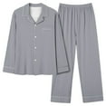 thumbnail image 1 of Ashirexll Pajamas for Women Set Plus Size Classic Long Sleeve Button Sleepwear Nightwear Soft Pjs Lounge Sets Gray 3XL, 1 of 4