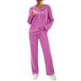 thumbnail image 1 of Ashirexll Pajamas for Women Set Ribbed Knit Hooded Long Sleeve Button Front Top with Matching Pants Loungewear Pajama Set, 1 of 5