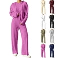 thumbnail image 1 of Ashirexll Pajamas for Women Set Ribbed Knit Hooded Long Sleeve Button Front Top with Matching Pants Loungewear Pajama Set, 1 of 7