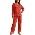 thumbnail image 1 of Ashirexll Pajamas for Women Set Solid Color Round Neck Loose Long Sleeve Top with Matching Pants Loungewear Set, 1 of 7