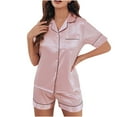 thumbnail image 1 of Ashirexll Pajamas for Women Set Summer Plus Size Short Sleeve Button Down Loose and Comfortable Ice Silk Thin Solid Color Pajamas Set Pink XXL, 1 of 4
