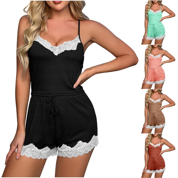 Ashirexll Pajamas for Women Set, Two Piece Sets for Women, Homewear Sleeveless Top and Short Pants 2 Piece Pajama Set