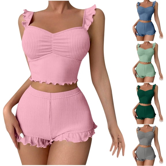 Ashirexll Pajamas for Women Set, Two Piece Sets for Women, Sleeveless Top and Short Pant Nightwear Homewear Pajama Set