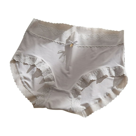 Ashirexll Panties for Women, Ice Silk Underwear Traceless Mid Waist Cotton Breathable Pants Ultra Thin Silk Breathable Underwear Gray XL