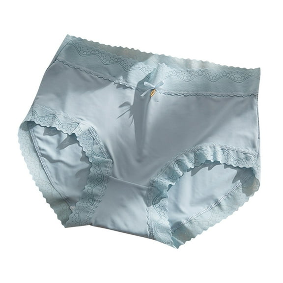 Ashirexll Panties for Women, Ice Silk Women's Underwear Traceless Mid Waist Cotton Breathable Pants Ultra Thin Silk Breathable Underwear Light Blue L