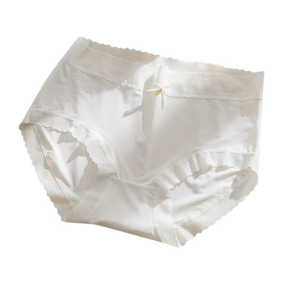 Ashirexll Panties for Women, Ice Silk Underwear Traceless Mid Waist Cotton Breathable Pants Ultra Thin Silk Breathable Underwear White M