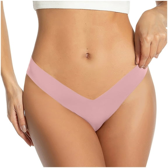 Ashirexll Panties for Women, Thongs for Women Low Waist Deep V-Neck Solid Color Seamless Traceless Stretch Silk Thong Panties Pink M