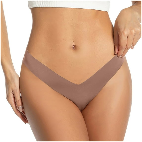 Ashirexll Panties for Women, Thongs for Women Low Waist Deep V-Neck Solid Color Seamless Traceless Stretch Silk Thong Panties Rose Gold S