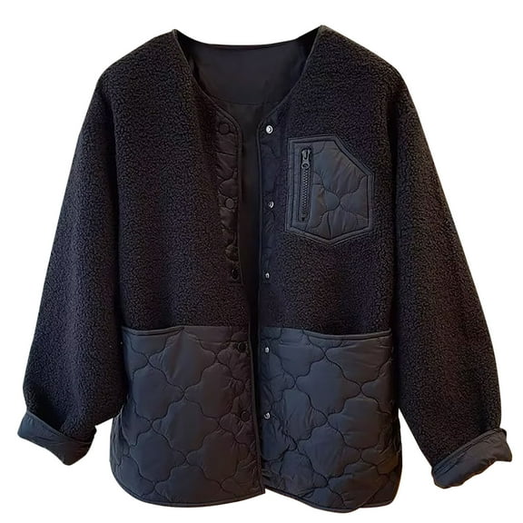 Ashirexll Parkas for Women Fall Winter Plus Size Warm Cropped Button Jacket Long Sleeve Light Weight Short Down Jacket Black 4XL