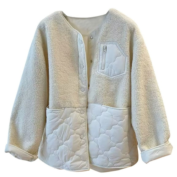 Ashirexll Parkas for Women Fall Winter Plus Size Warm Cropped Button Jacket Long Sleeve Light Weight Short Down Jacket White 3XL