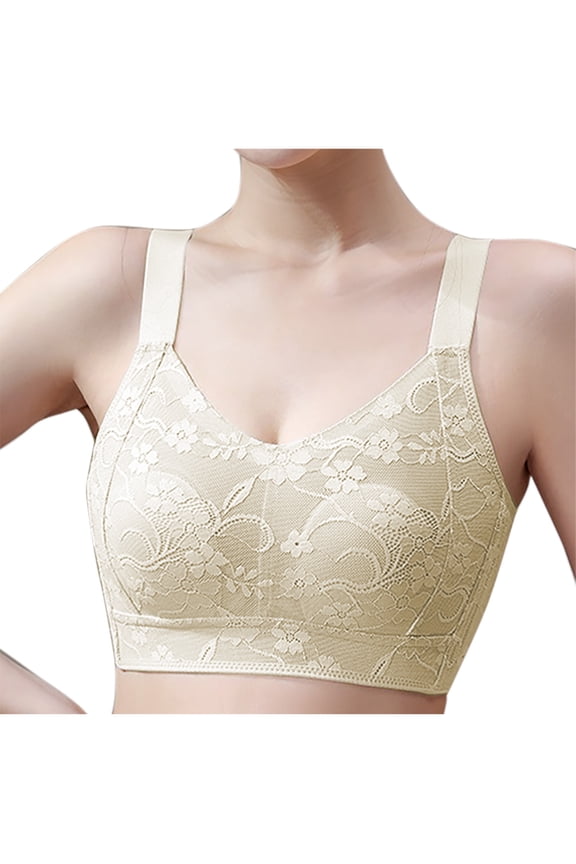 Pepper Bras for Women Small Breast, No Underwire Lace Bralettes Solid Color Ultra-Thin Traceless Small Chest Gathered and Auxiliary Bra Beige XXL