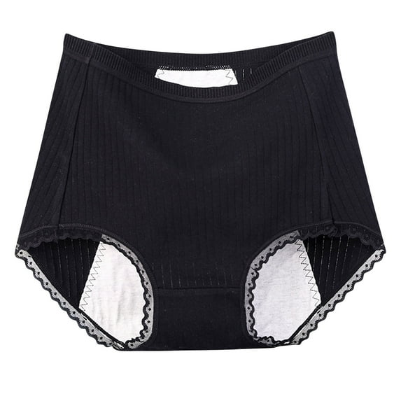 Ashirexll Period Panties Women, Leakproof Underwear for Women, Plus Size Comfortable Solid Color Cotton Underwear Black 5XL