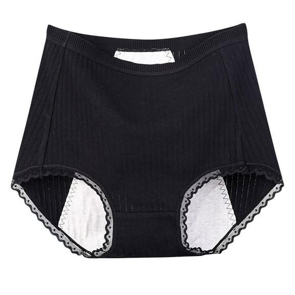 Ashirexll Period Panties Women, Leakproof Underwear for Women, Plus Size Comfortable Solid Color Cotton Underwear Black XL