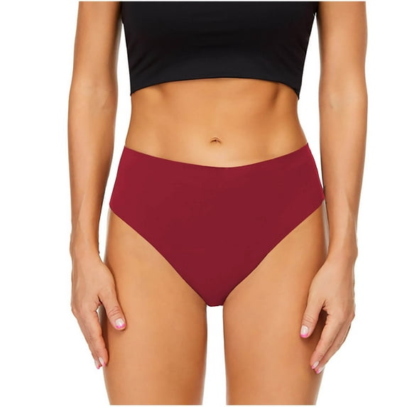 Ashirexll Period Underwear for Women Plus Size Leakproof Solid Color High Waist Periods Bikini Bottoms Menstrual Period Underwear for Women Heavy Flow Red M
