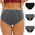 thumbnail image 1 of Ashirexll Period Underwear for Women Mid Waisted Plus Size Period Underwear Menstrual Leakproof Cotton Panties 3 Pack Black A XXL, 1 of 8