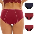 thumbnail image 1 of Ashirexll Period Underwear for Women Mid Waisted Plus Size Period Underwear Menstrual Leakproof Cotton Panties 3 Pack Navy B L, 1 of 8
