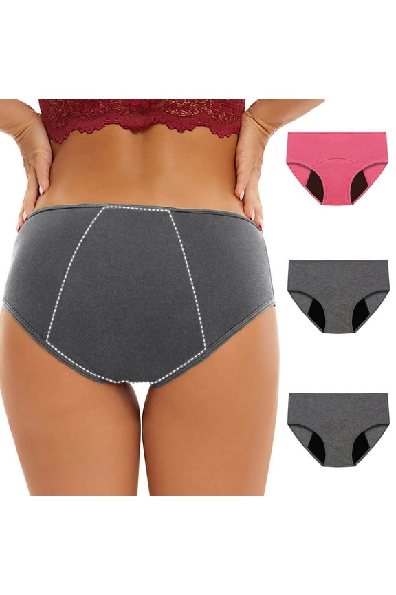 Period Underwear for Women Mid Waisted Plus Size Period Underwear Menstrual Leakproof Cotton Panties 3 Pack Pink A S