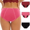 thumbnail image 1 of Ashirexll Period Underwear for Women Mid Waisted Plus Size Period Underwear Menstrual Leakproof Cotton Panties 3 Pack Pink F S, 1 of 8