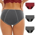 thumbnail image 1 of Ashirexll Period Underwear for Women Mid Waisted Plus Size Period Underwear Menstrual Leakproof Cotton Panties 3 Pack Red A L, 1 of 8