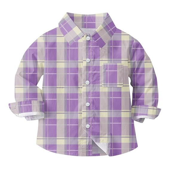 Ashirexll Plaid Button Up Shirts for Kids 6M-8 Years Chest Pocket School Uniform Style Long Sleeve