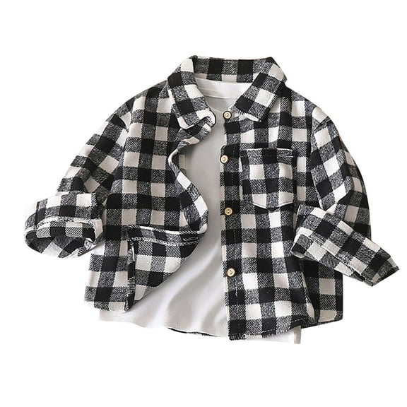 Ashirexll Plaid Jacket for Boys and Girls 12 Months-9 Years Color Block Turndown Collar Long Sleeve Casual Coat Top