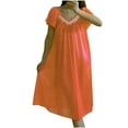 thumbnail image 1 of Ashirexll Plus Size Nightgowns for Women Clearance, Solid V-Neck Short Sleeved Pajama Dress for Home Wear Long Pajama Dress Watermelon Red XL, 1 of 3