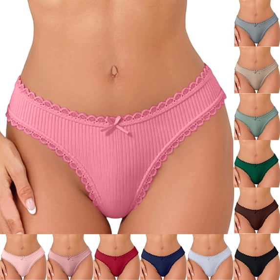 Ashirexll Plus Size Underwear for Women Low Waist Lace Panel Breathable Triangle Panties