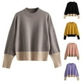 thumbnail image 1 of Ashirexll Pullover Sweaters for Women, Winter Sweaters for Women, Women's Reversible Color Block Knit Sweater Long Sleeve Round Neck Pullover Top Soft Comfort, 1 of 4