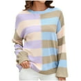 thumbnail image 1 of Ashirexll Pullover Sweaters for Women, Winter Sweaters for Women, Women's Striped Color Block Knit Sweater Long Sleeve Round Neck Pullover Top Casual Loose Fitting, 1 of 6
