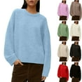 thumbnail image 1 of Ashirexll Pullover Sweaters for Women Winter Sweaters Fall and Winter Loose Solid Color Long Sleeve Round Neck Pullover Sweater Tops, 1 of 7
