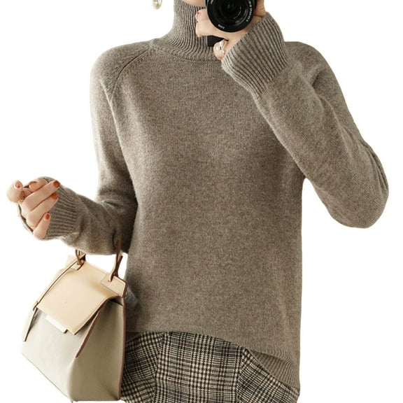 Ashirexll Pullover Sweaters for Women Winter Sweaters Fashion High Neck Long Sleeve Loose Solid Color Turtleneck Sweater Tops Warm Blouse