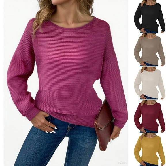 Ashirexll Pullover Sweaters for Women Winter Sweaters Solid Color Loose Round Neck Long Sleeve Tunic Sweater Casual Comfortable