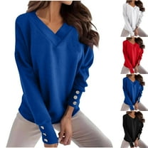 Ashirexll Pullover Sweaters for Women, Winter Sweaters for Women, Womens Casual Solid Color Pullover Long Sleeve V-Neck Sweater