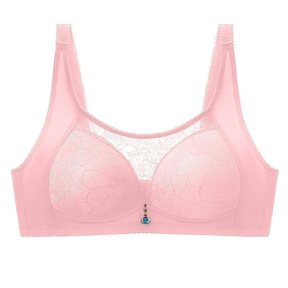 Ashirexll Push up Bras for Women, Lace Bras for Women, Solid Color Wireless Thin Hollow Out Soft Breathable Bras Pink A S