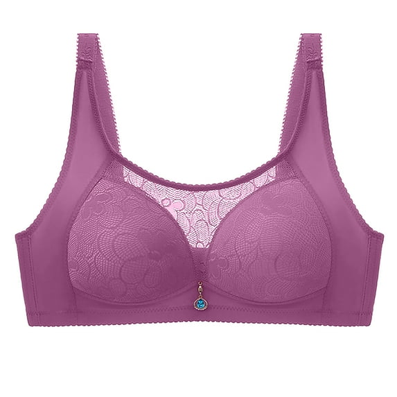 Ashirexll Push up Bras for Women, Lace Bras for Women, Solid Color Wireless Thin Hollow Out Soft Breathable Sexy Bras Purple A XL