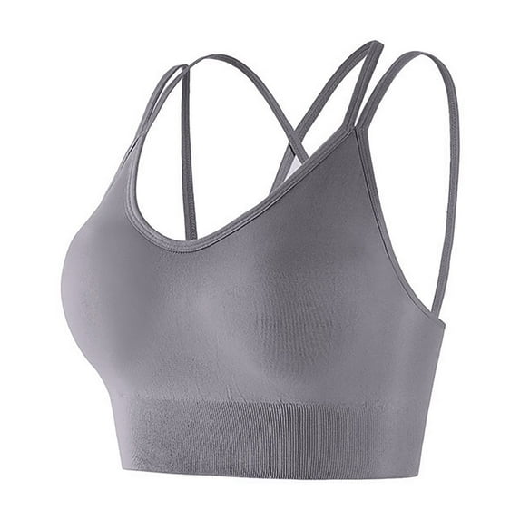 Ashirexll Racerback Sports Bras for Women High Support Gathered Solid Color Shockproof Spaghetti Strap Sports Bra Gray L